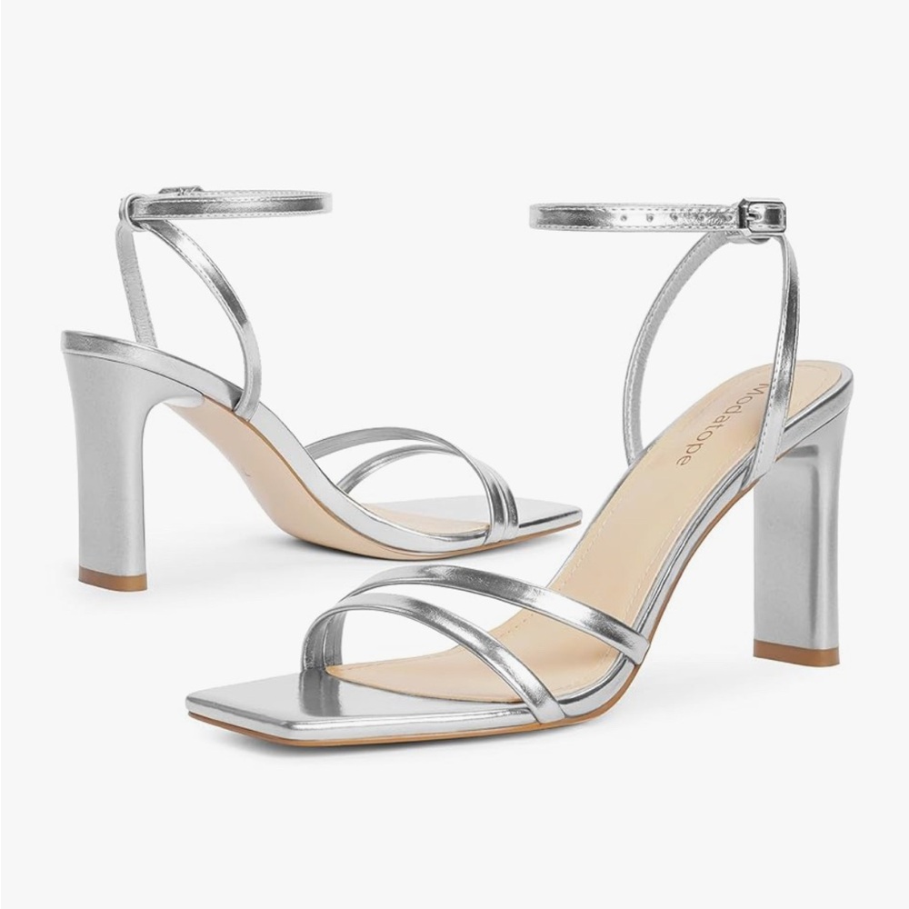 Silver Women’s Modatope Strapy Heeled Square Open Toe Chunky High Heels